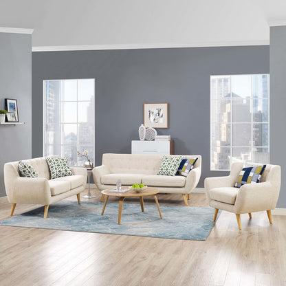Remark 3 Piece Living Room Sofa and Loveseat and Armchair Set, Fabric, Beige 13294