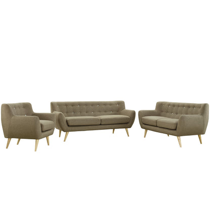 Remark Three PCS Living Room Set, Brown, Fabric, Plywood
