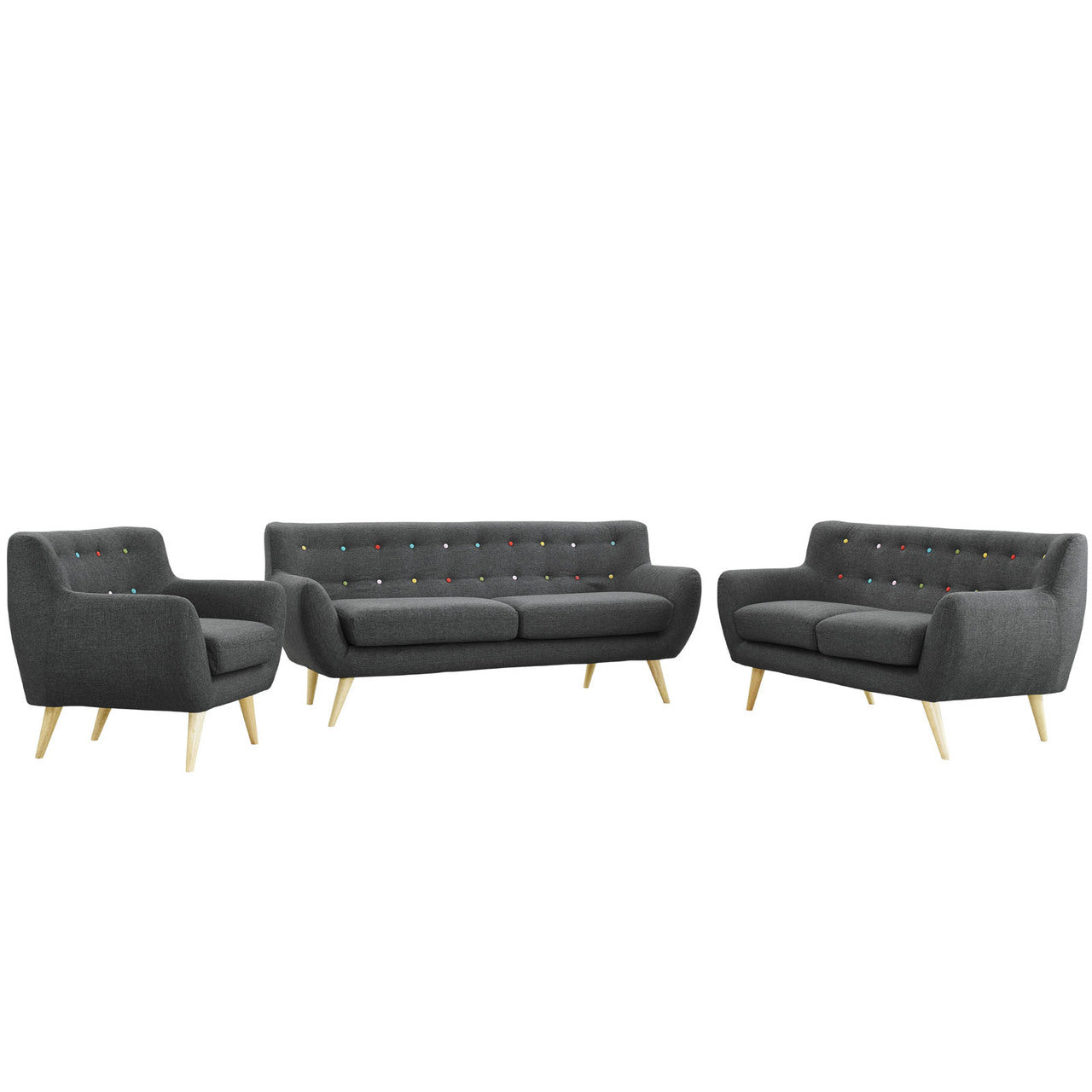 Remark Three PCS Living Room Set, Grey, Fabric, Plywood