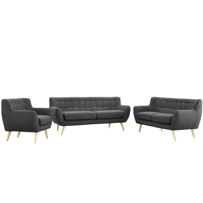 Remark Three PCS Living Room Set, Grey, Fabric, Plywood