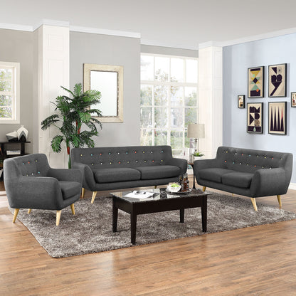 Remark Three PCS Living Room Set, Grey, Fabric, Plywood