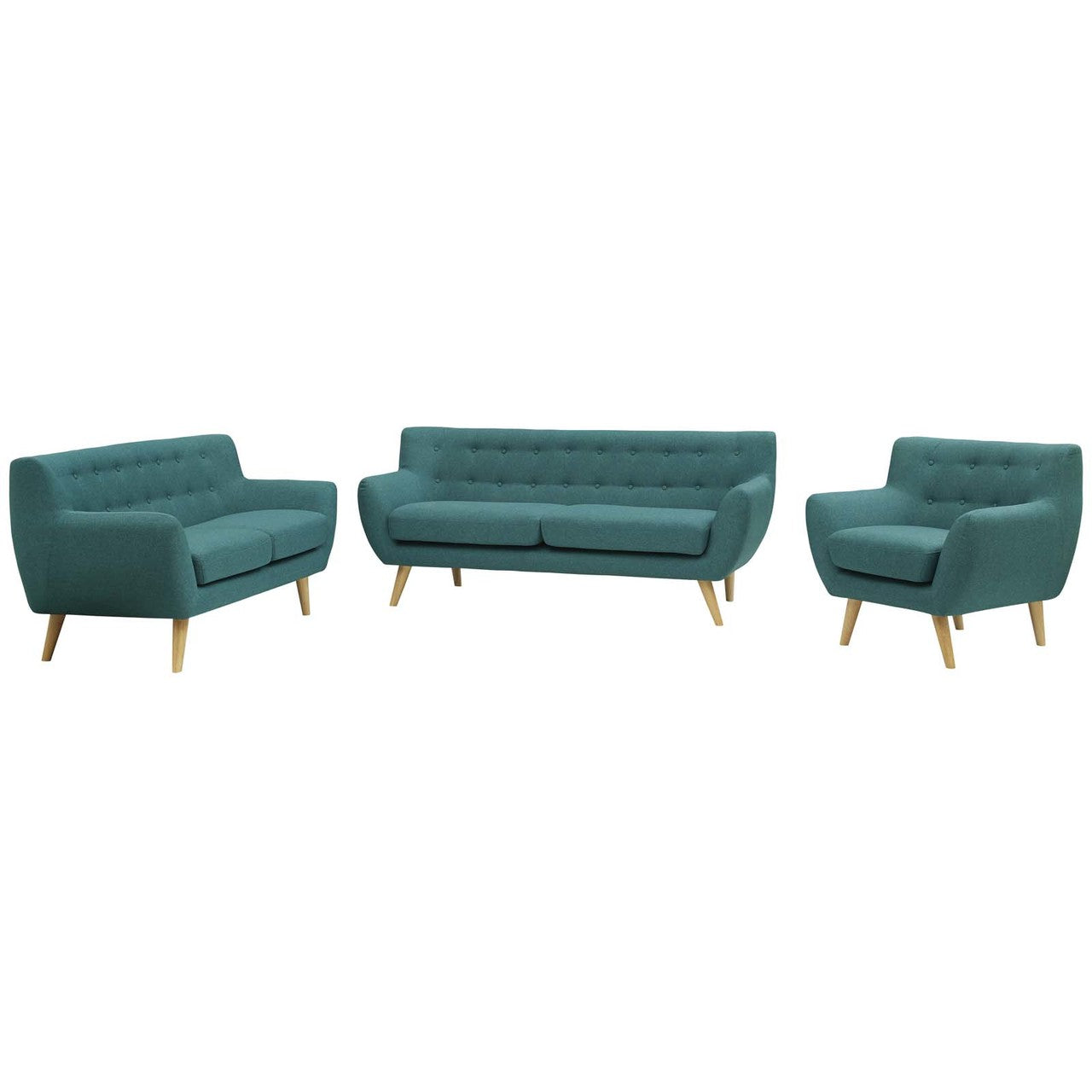 Remark 3 Piece Living Room Sofa and Loveseat and Armchair Set, Fabric, Aqua Blue 13295