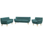 Remark 3 Piece Living Room Sofa and Loveseat and Armchair Set, Fabric, Aqua Blue 13295