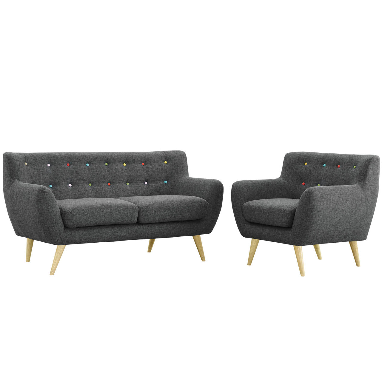 Remark Two PCS Living Room Set, Grey, Fabric, Plywood