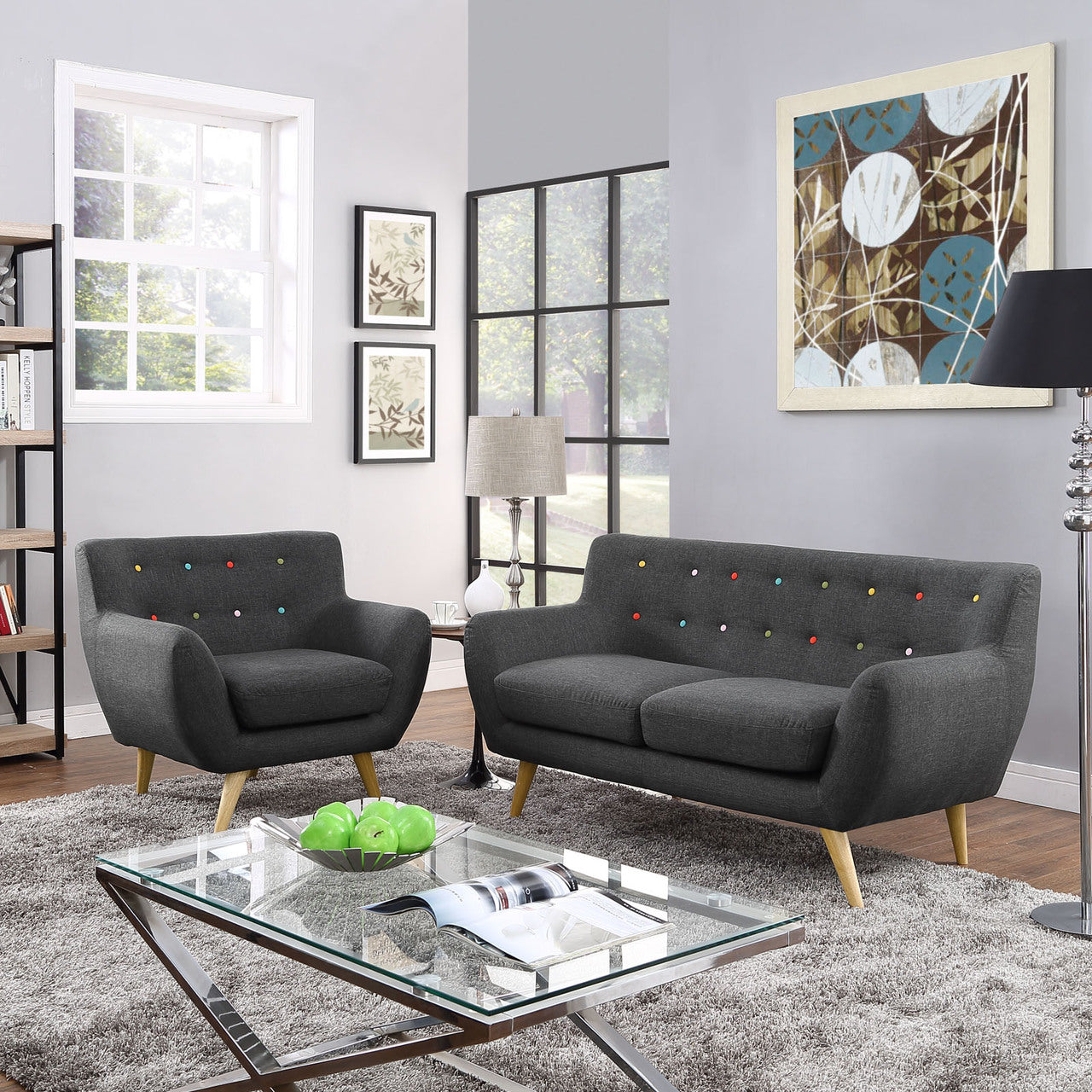 Remark Two PCS Living Room Set, Grey, Fabric, Plywood