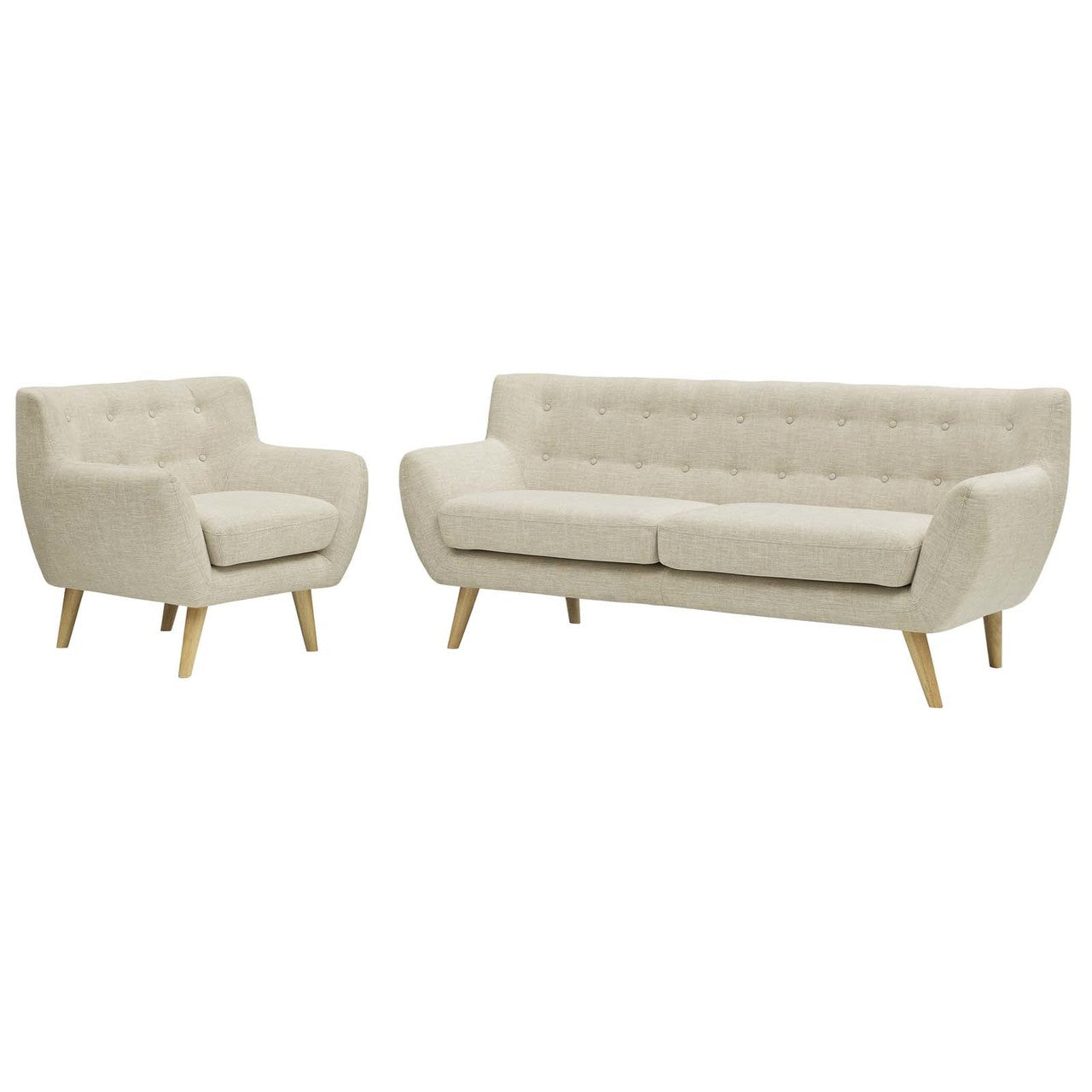 Remark 2 Piece Living Room Sofa and Armchair Set, Fabric, Beige 13296