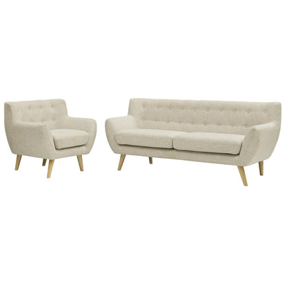 Remark 2 Piece Living Room Sofa and Armchair Set, Fabric, Beige 13296