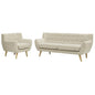 Remark 2 Piece Living Room Sofa and Armchair Set, Fabric, Beige 13296