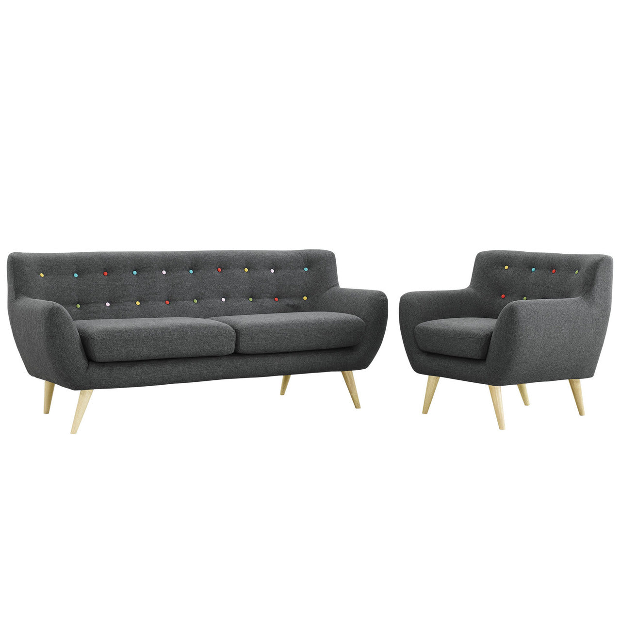 Remark Two PCS Living Room Set, Grey, Plywood, Fabric