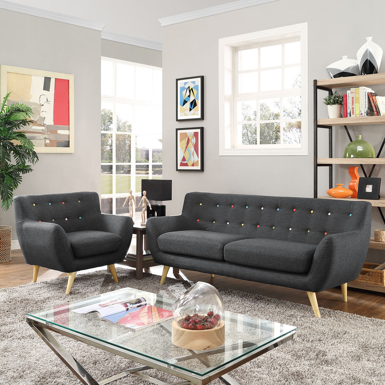 Remark Two PCS Living Room Set, Grey, Plywood, Fabric