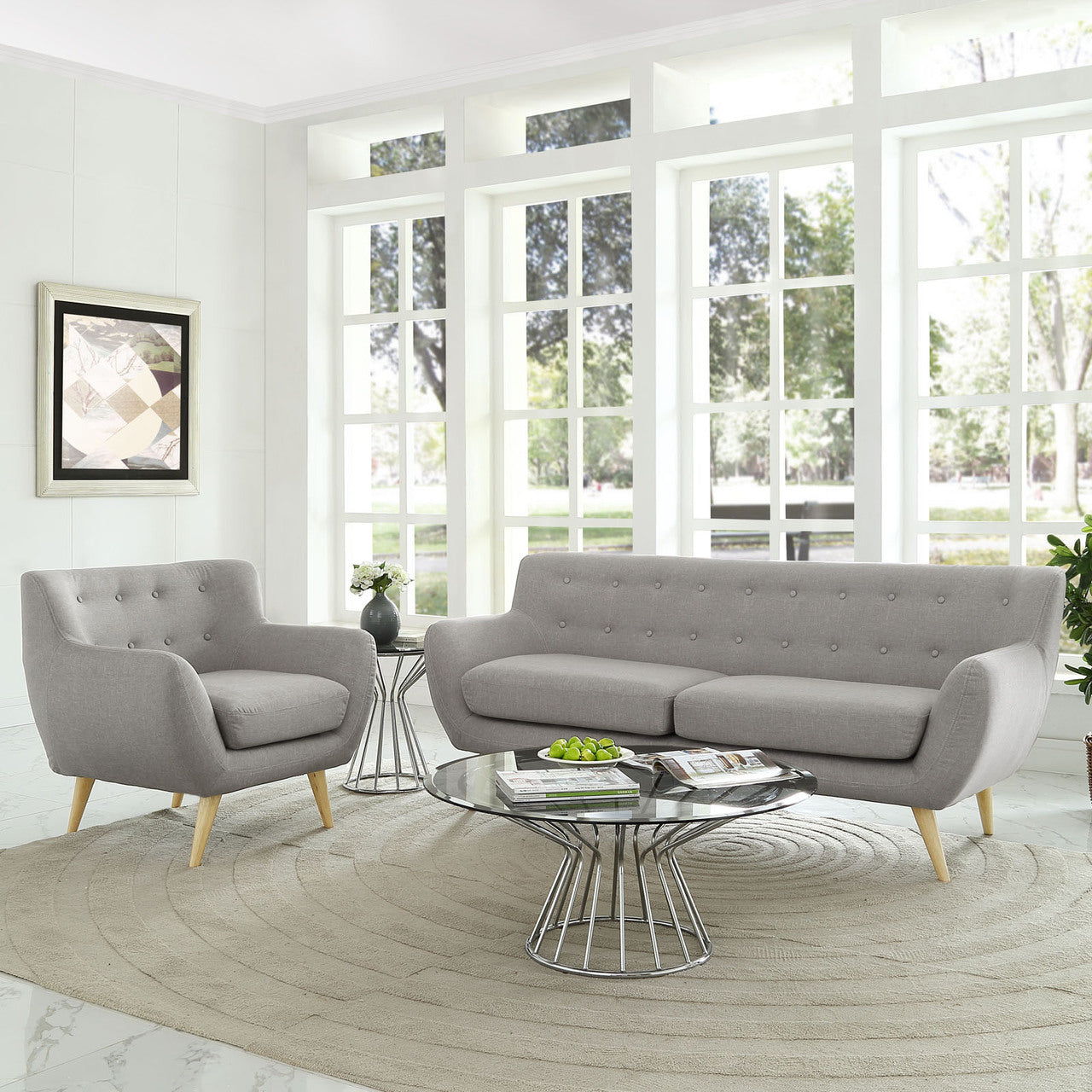 Remark Two PCS Living Room Set, Grey, Plywood, Fabric 1784