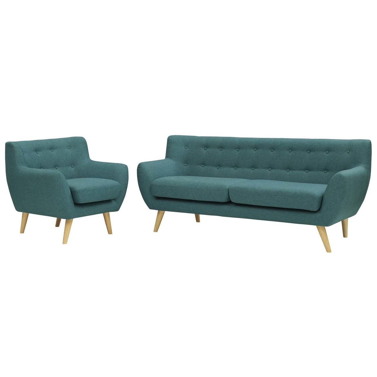 Remark 2 Piece Living Room Sofa and Armchair Set, Fabric, Aqua Blue 13297