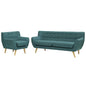 Remark 2 Piece Living Room Sofa and Armchair Set, Fabric, Aqua Blue 13297