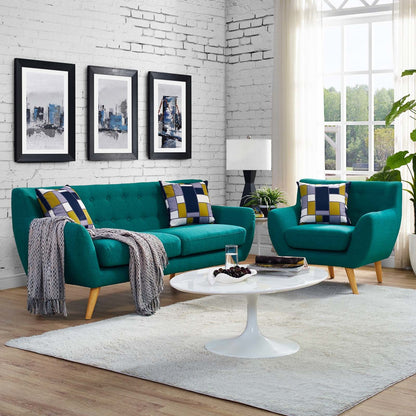 Remark 2 Piece Living Room Sofa and Armchair Set, Fabric, Aqua Blue 13297