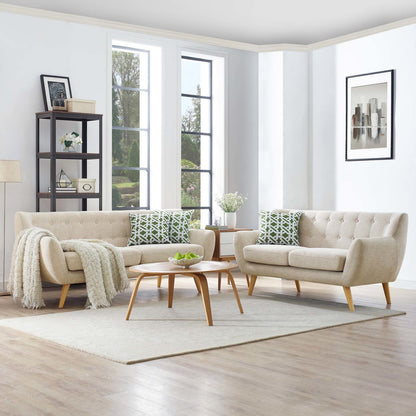 Remark 2 Piece Living Room Sofa and Loveseat Set, Fabric, Beige 13298