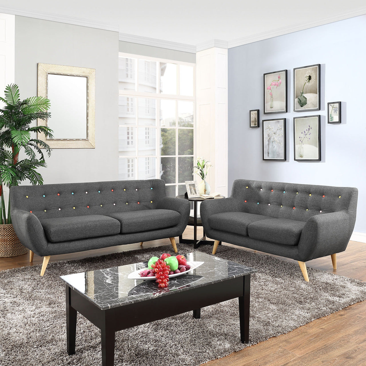 Remark Two PCS Living Room Set, Grey, Fabric, Plywood 1785