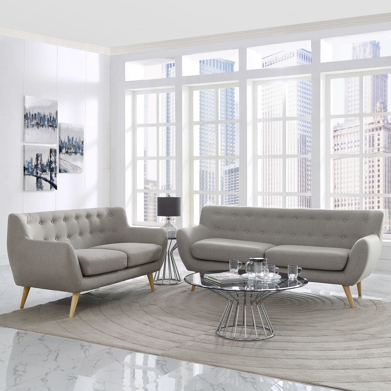 Remark Sofa and Loveseat, Grey, Fabric 9669