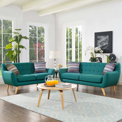 Remark 2 Piece Living Room Sofa and Loveseat Set, Fabric, Aqua Blue 13299
