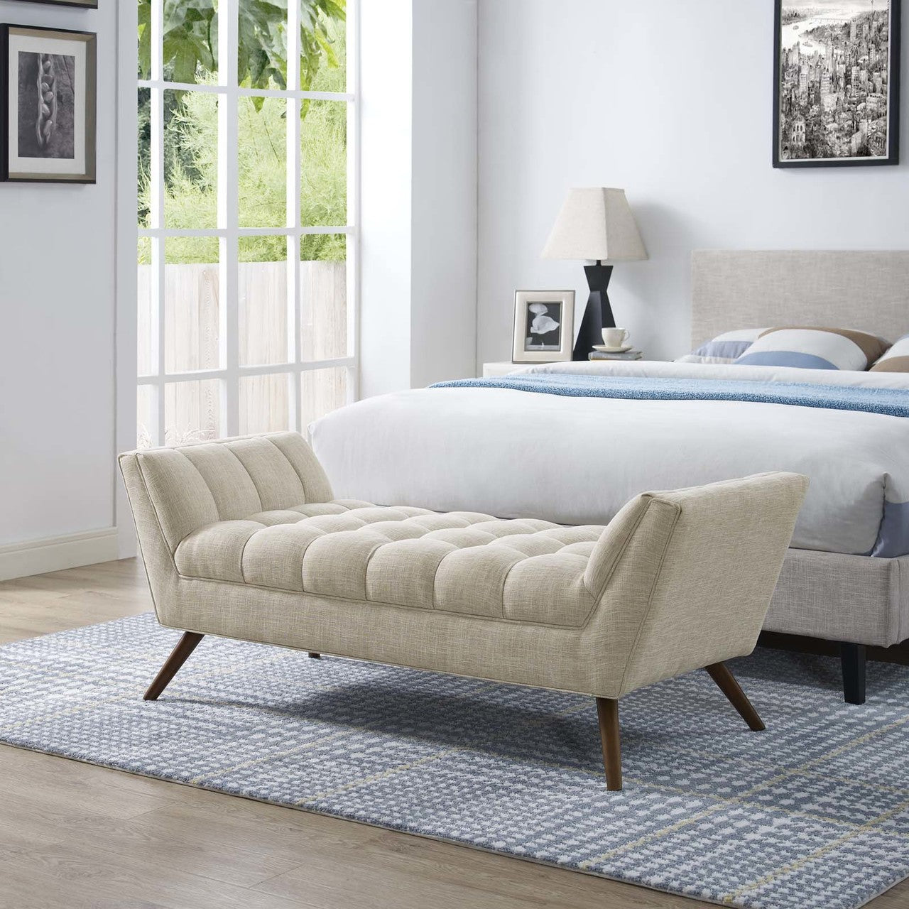 Response Medium Upholstered Fabric Bench, Fabric, Beige 13306