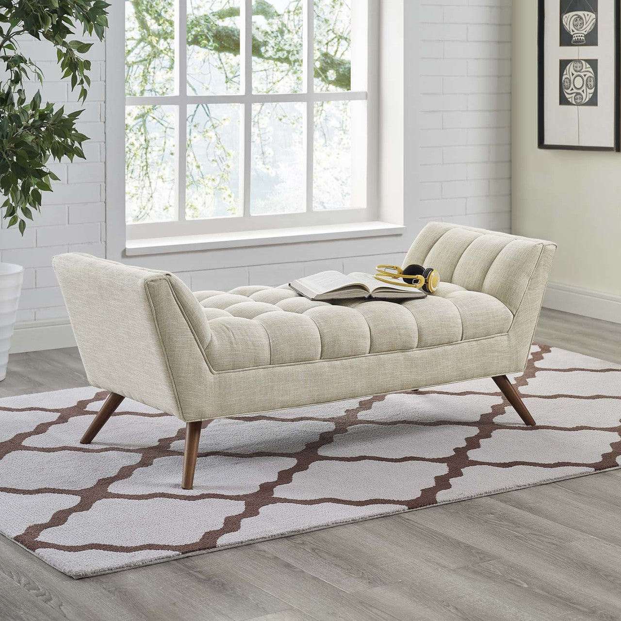 Response Medium Upholstered Fabric Bench, Fabric, Beige 13306