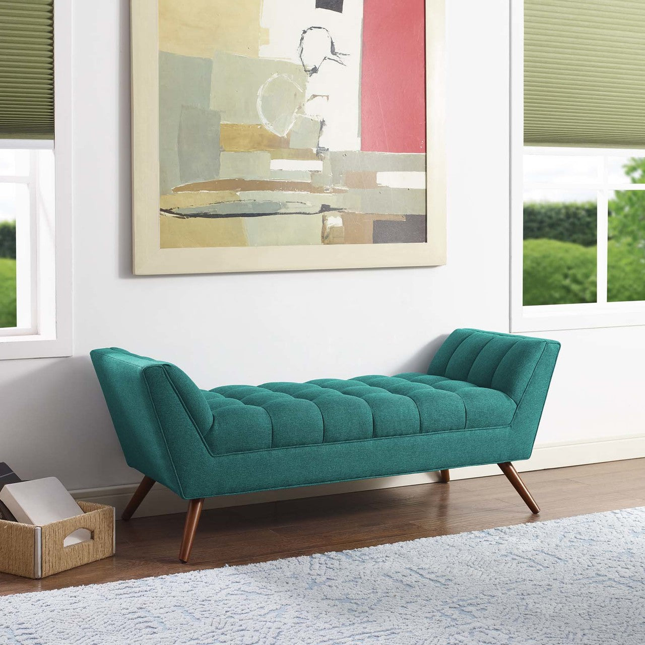 Response Medium Upholstered Fabric Bench, Fabric, Aqua Blue 13307
