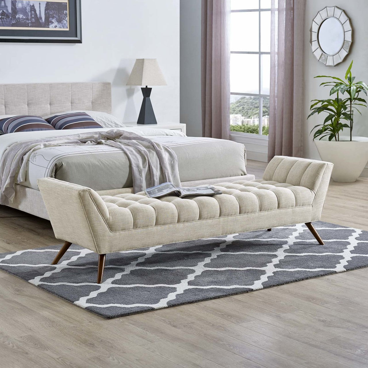 Response Upholstered Fabric Bench, Fabric, Beige 13308