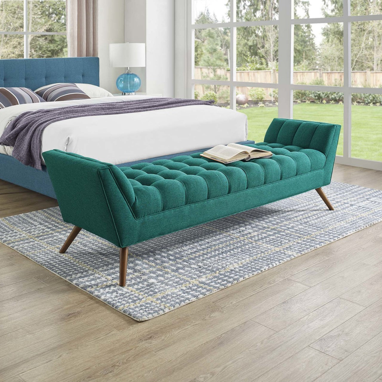 Response Upholstered Fabric Bench, Fabric, Aqua Blue 13309