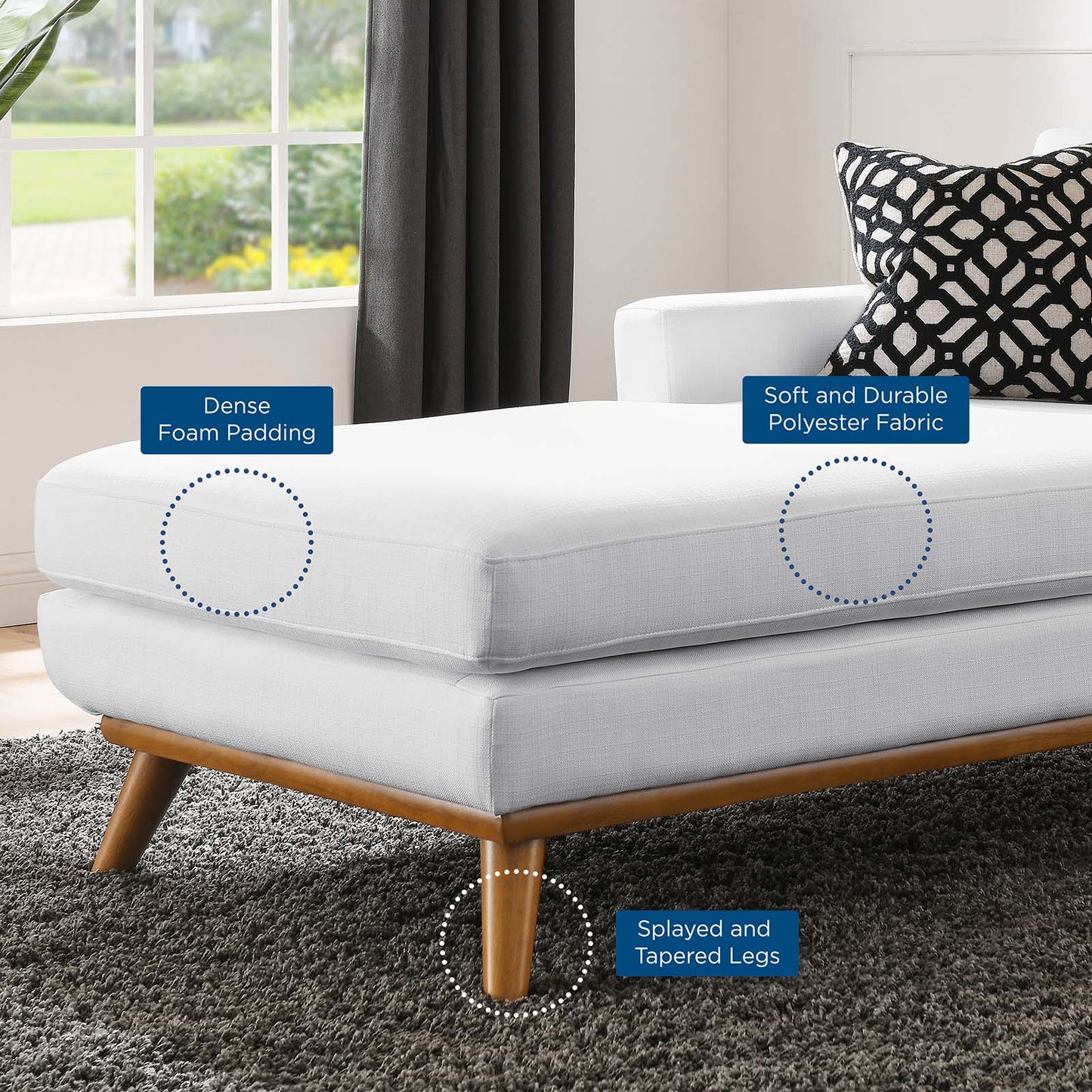Engage Left-Facing Upholstered Fabric Chaise, Fabric, White, 18100