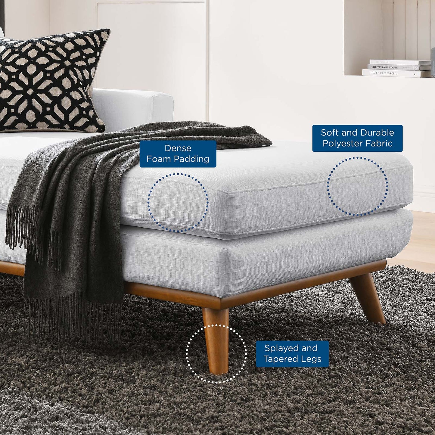 Engage Right-Facing Upholstered Fabric Chaise, Fabric, White, 18101