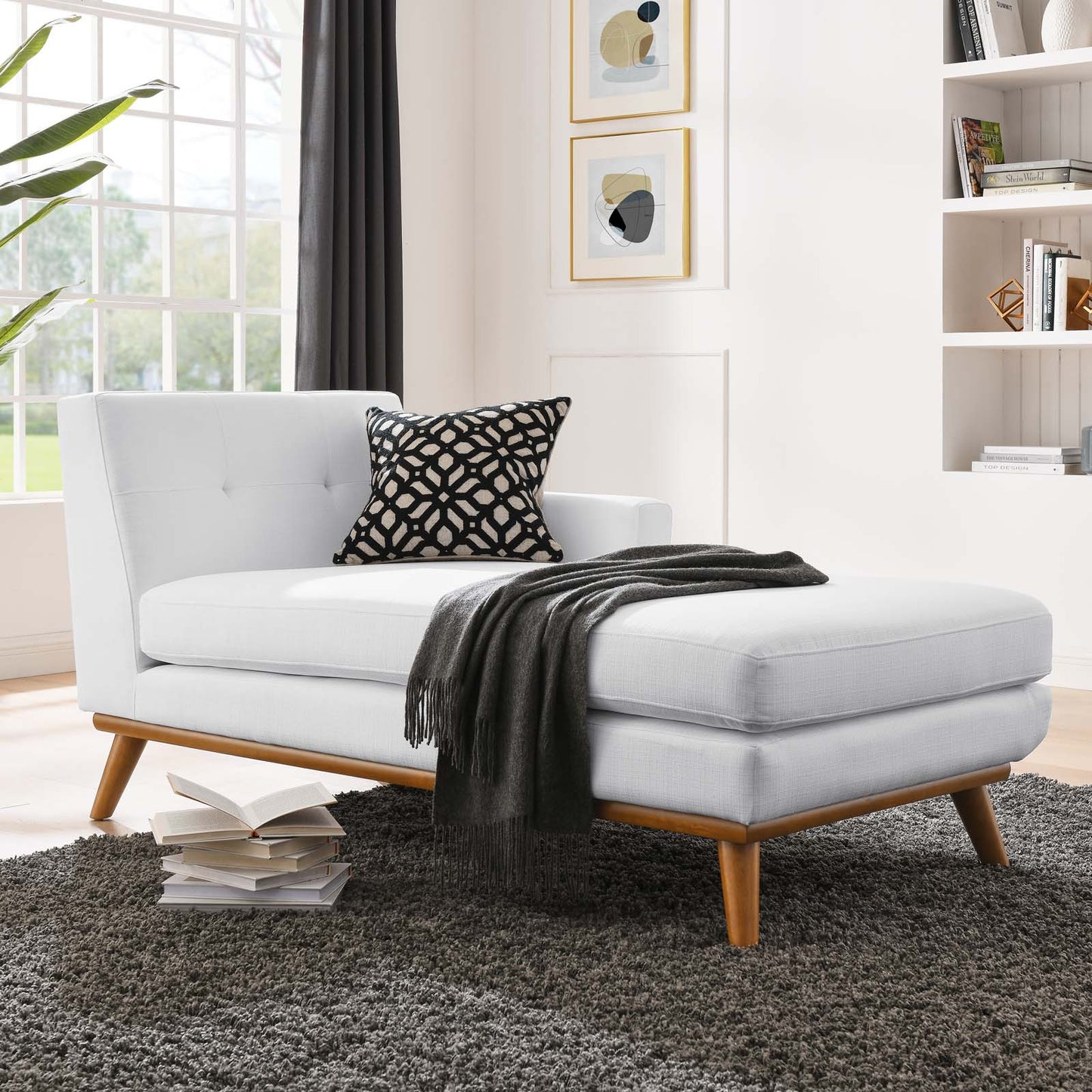 Engage Right-Facing Upholstered Fabric Chaise, Fabric, White, 18101