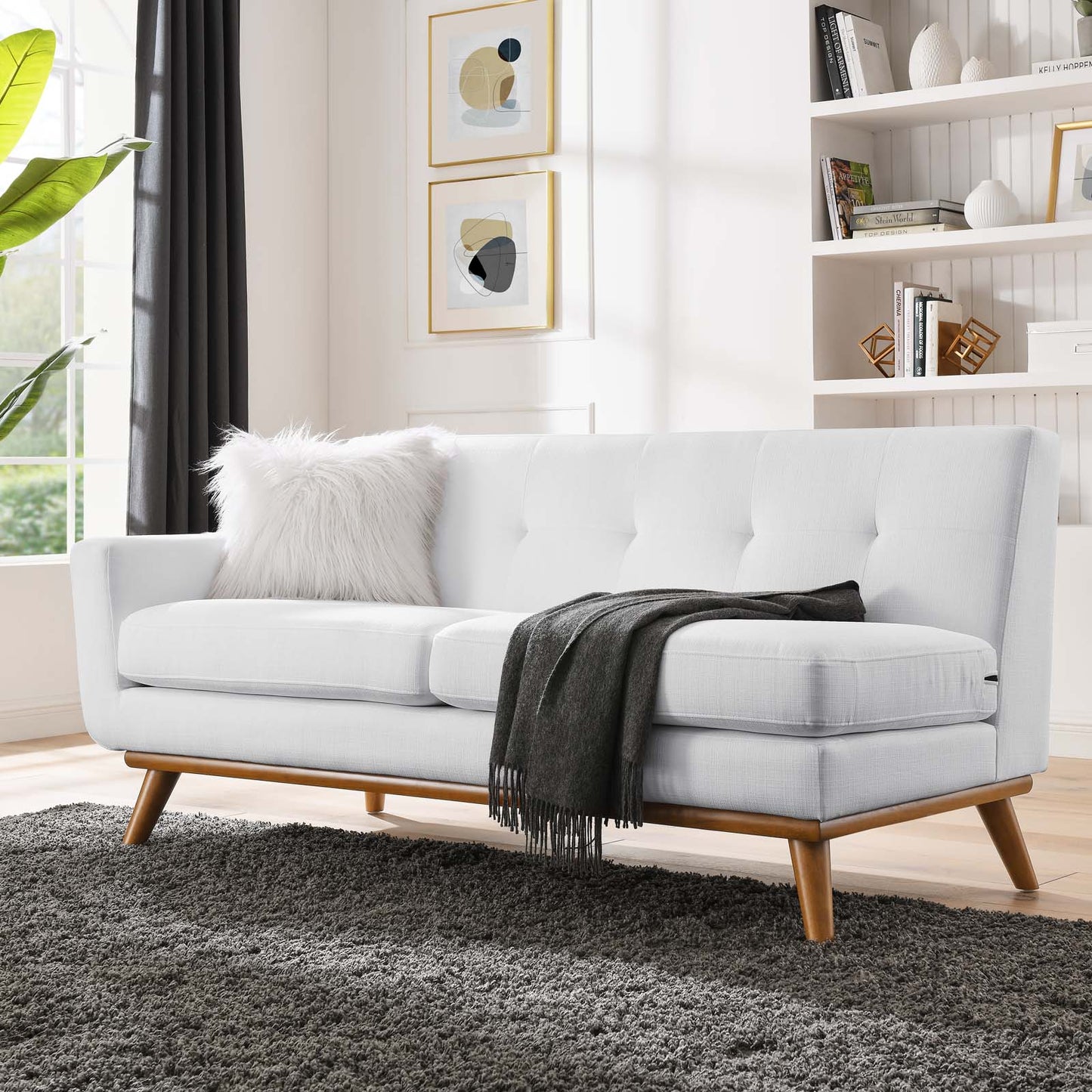 Engage Left-Arm Upholstered Fabric Loveseat, Fabric, White, 18102
