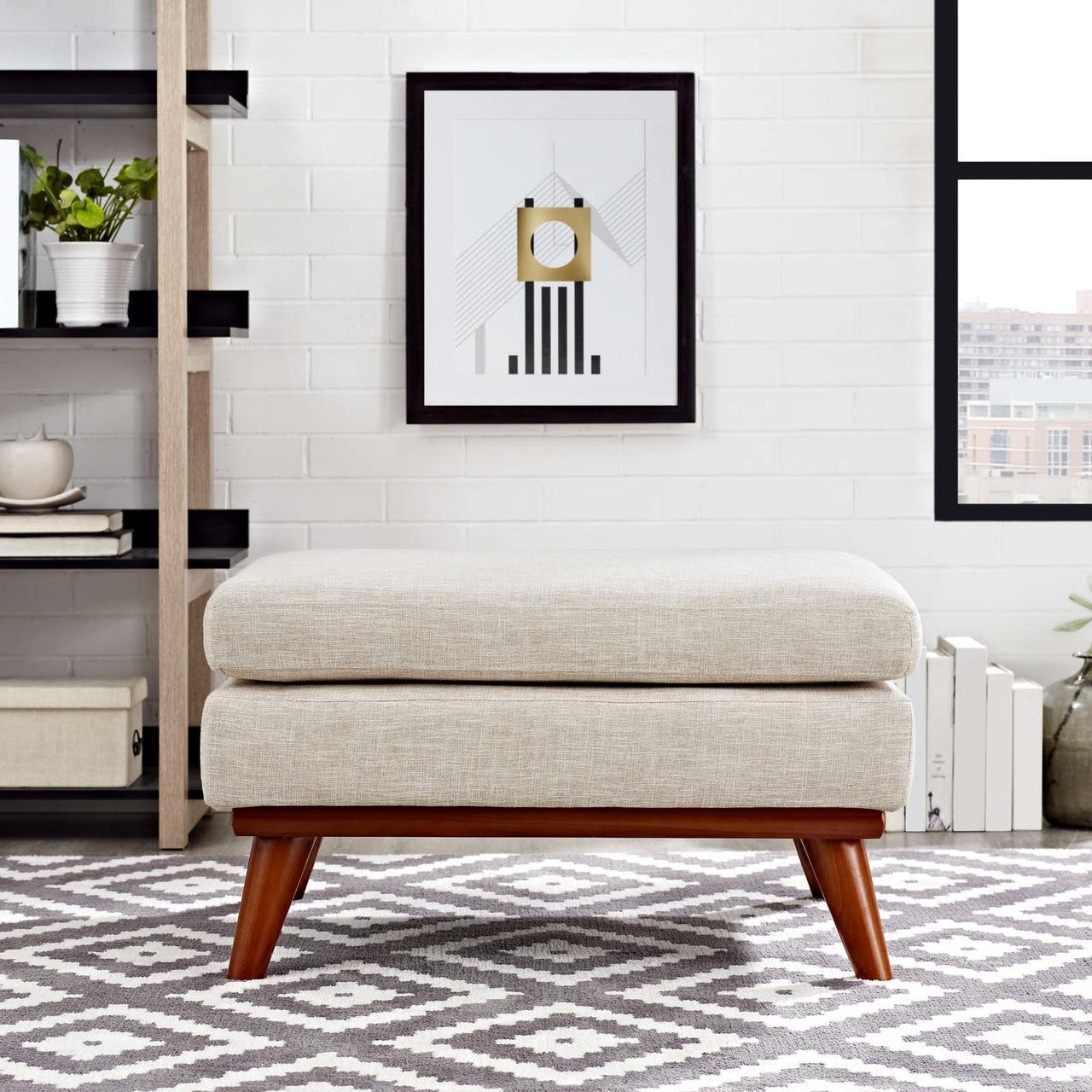Engage Upholstered Fabric Ottoman, Fabric, Beige 13320