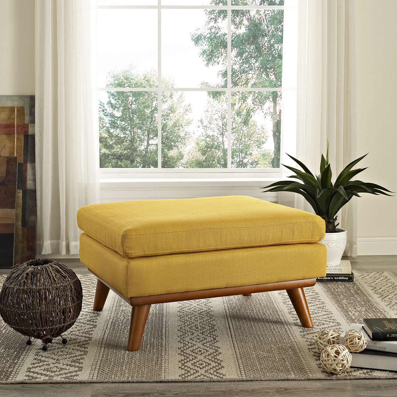 Engage Fabric Ottoman , Orange, Fabric