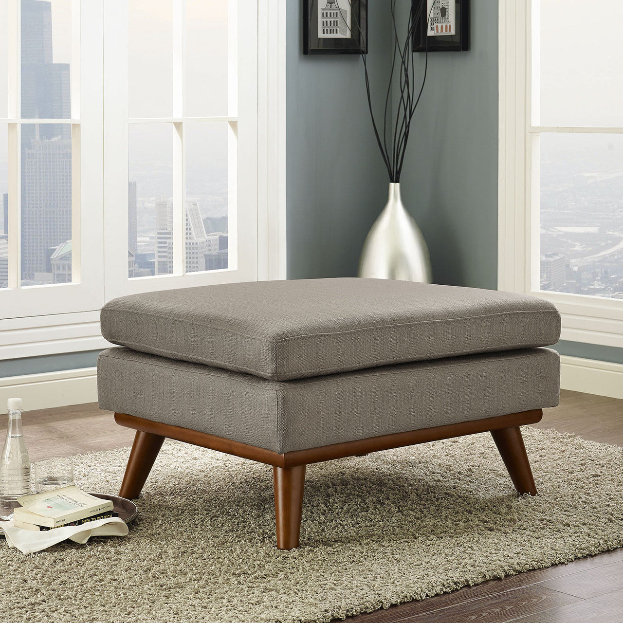 Engage Fabric Ottoman , Fabric, Grey
