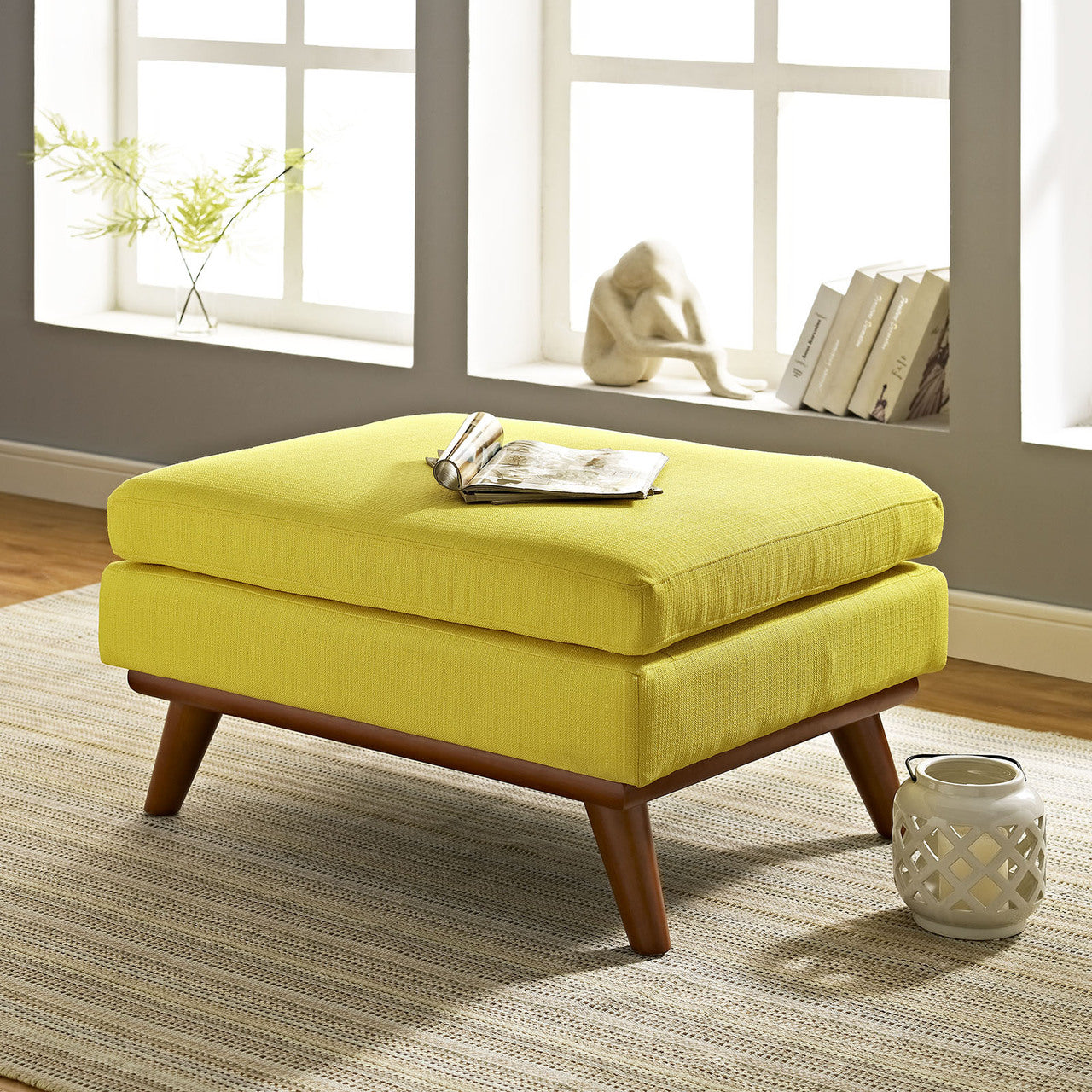 Engage Fabric Ottoman , Yellow, Fabric
