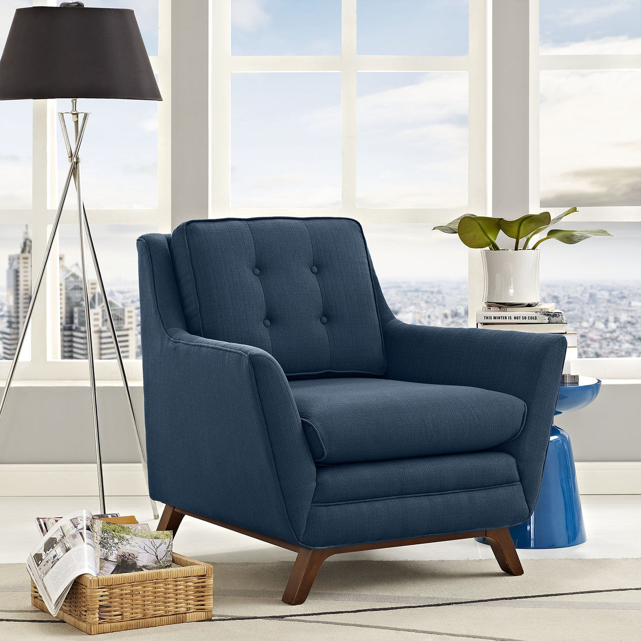 Beguile Fabric Armchair , Navy, Fabric