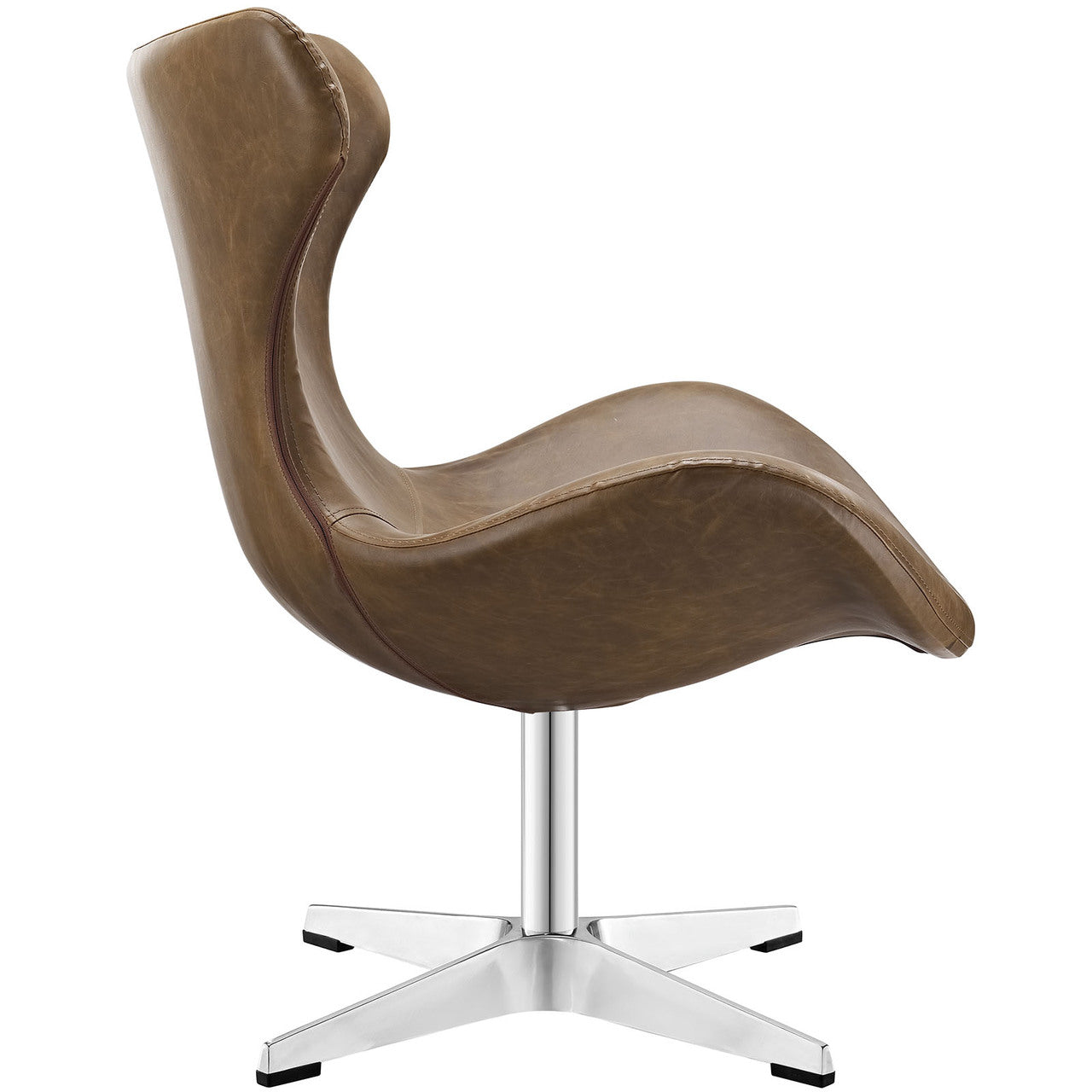 Helm Vinyl Lounge Chair, Brown, Vinyl Leather