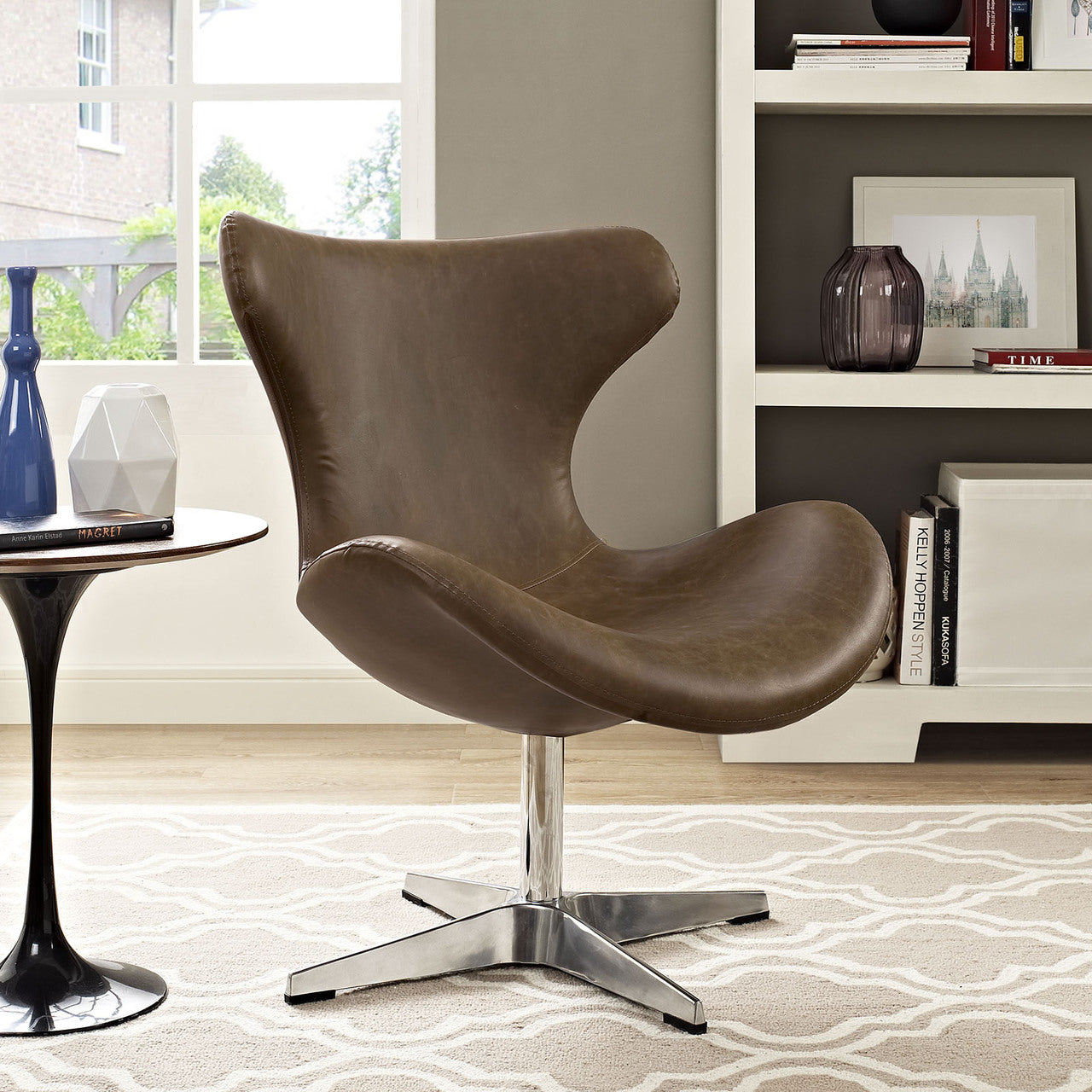 Helm Vinyl Lounge Chair, Brown, Vinyl Leather
