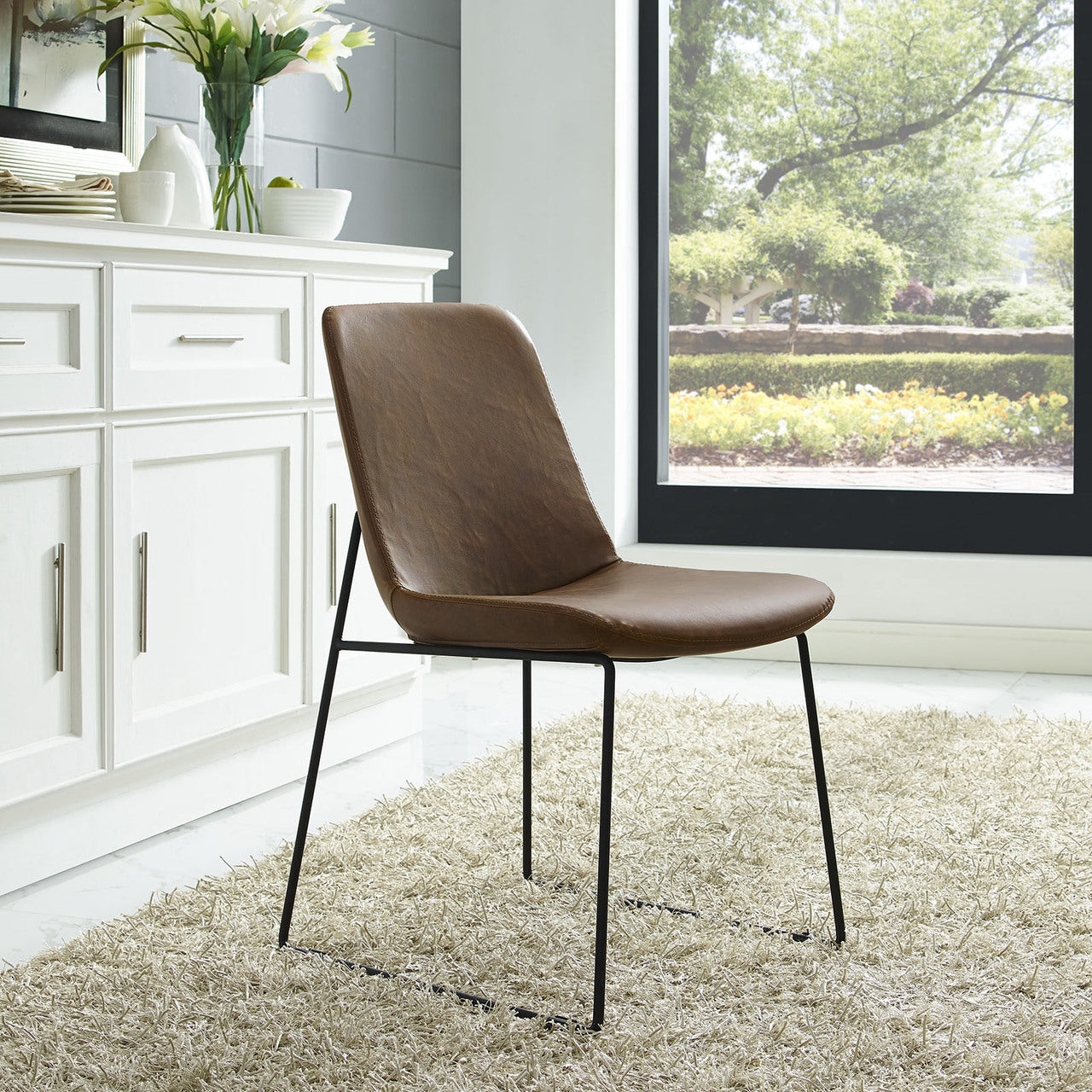 Invite Dining Vinyl Side Chair, Brown, Vinyl Leather
