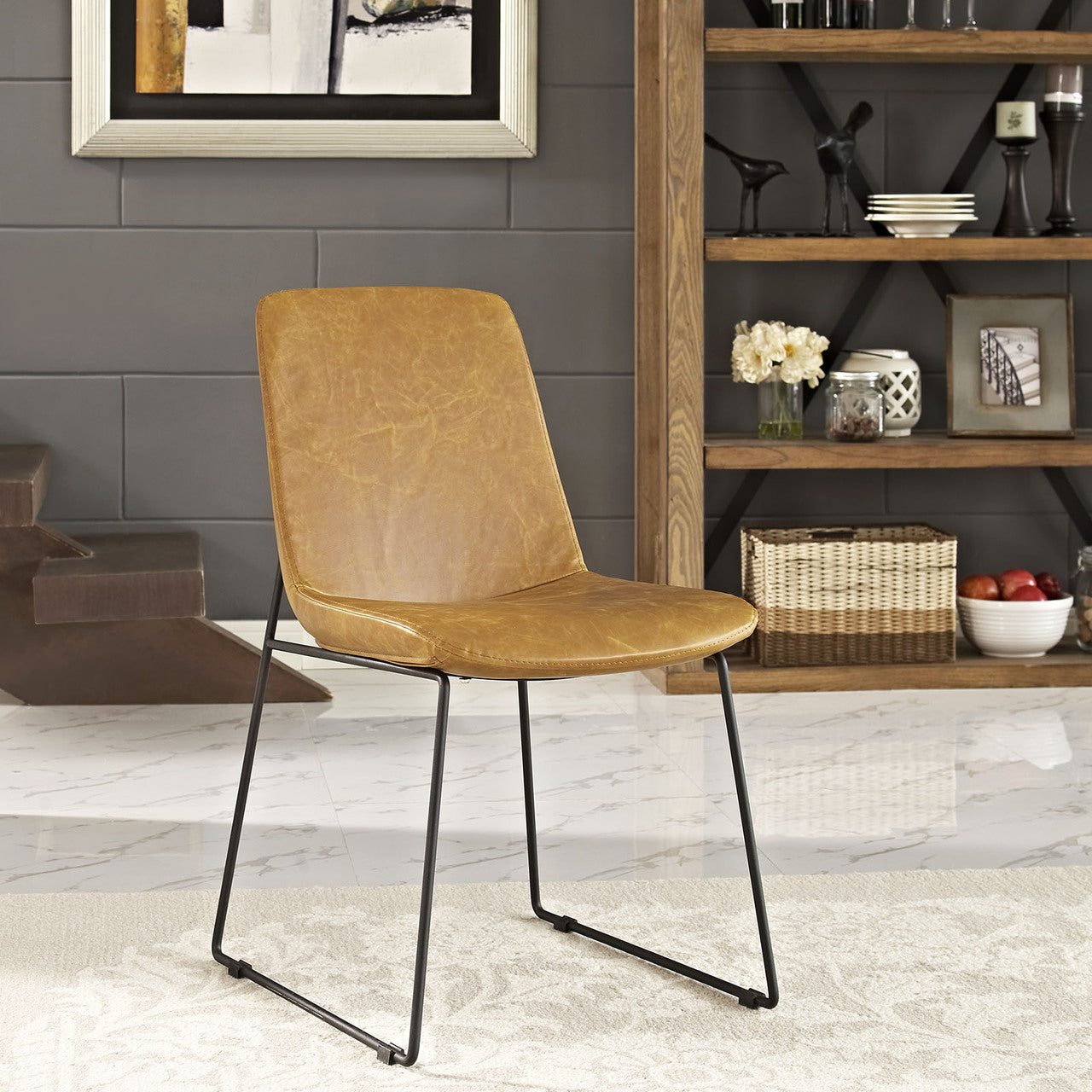 Invite Dining Vinyl Side Chair, Vinyl Leather, Brown