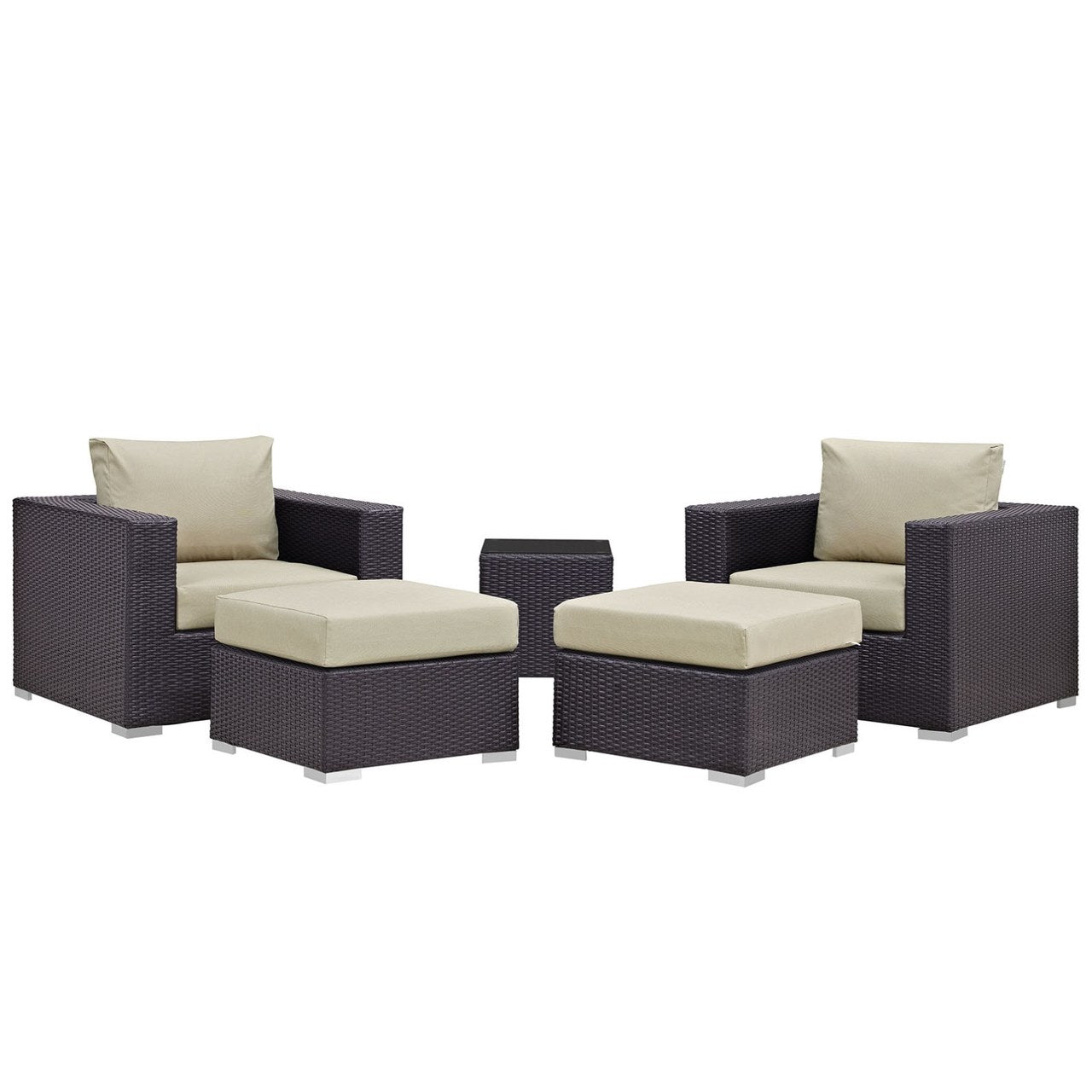 Convene Five PCS Outdoor Patio Sectional Set , Beige, Rattan 9672