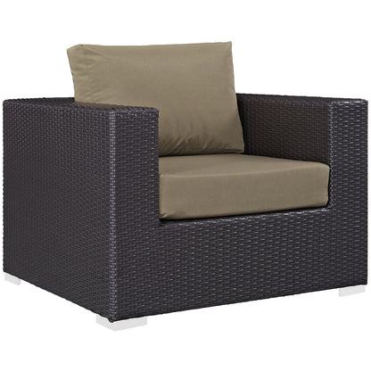 Convene Five PCS Outdoor Patio Sectional Set, Brown, Fabric, Synthetic Rattan
