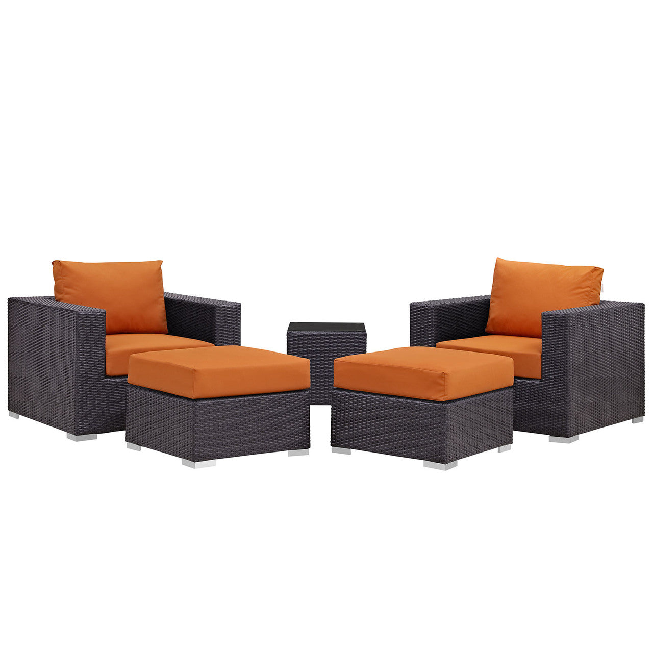 Convene Five PCS Outdoor Patio Sectional Set, Orange, Fabric, Synthetic Rattan