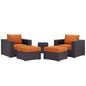 Convene Five PCS Outdoor Patio Sectional Set, Orange, Fabric, Synthetic Rattan