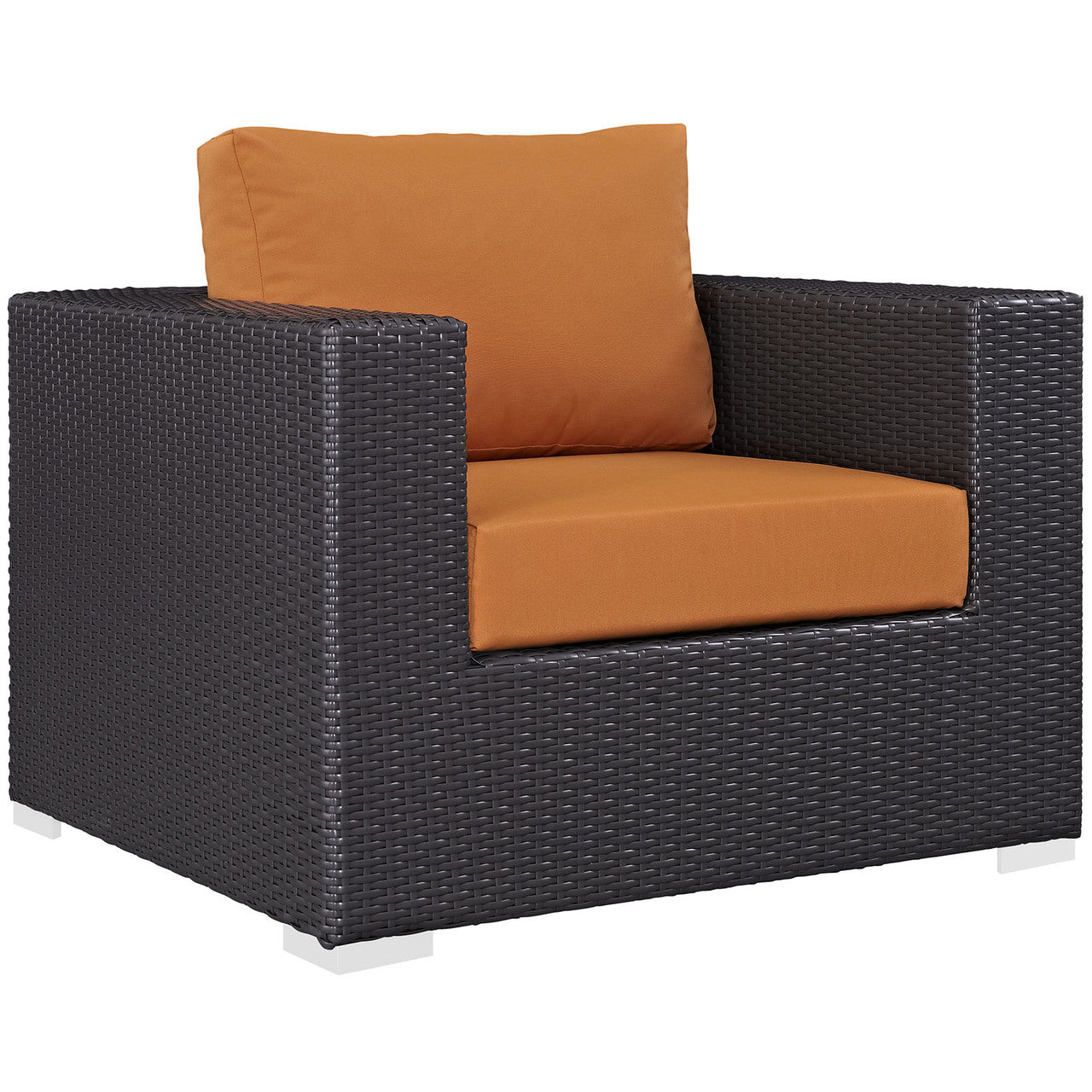 Convene Five PCS Outdoor Patio Sectional Set, Orange, Fabric, Synthetic Rattan