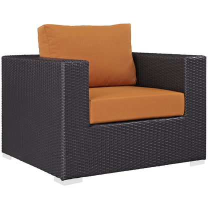 Convene Five PCS Outdoor Patio Sectional Set, Orange, Fabric, Synthetic Rattan