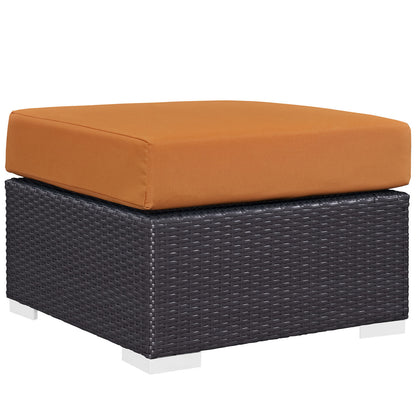 Convene Five PCS Outdoor Patio Sectional Set, Orange, Fabric, Synthetic Rattan