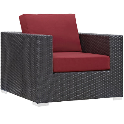 Convene Five PCS Outdoor Patio Sectional Set, Red, Fabric, Synthetic Rattan