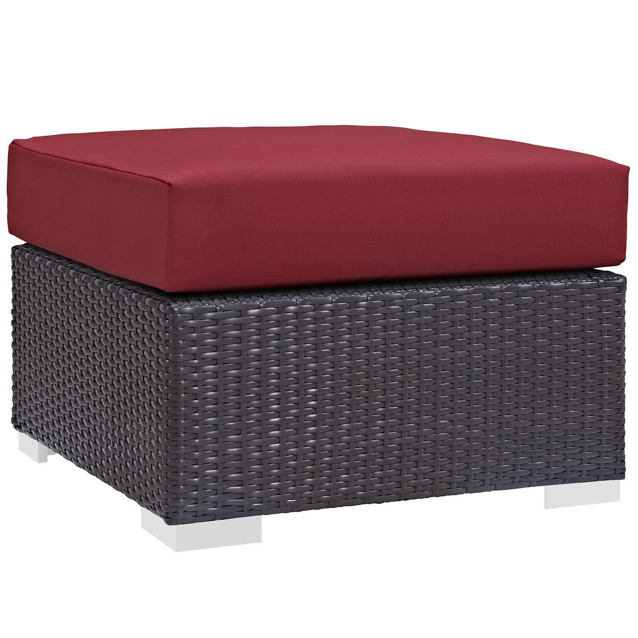 Convene Five PCS Outdoor Patio Sectional Set, Red, Fabric, Synthetic Rattan