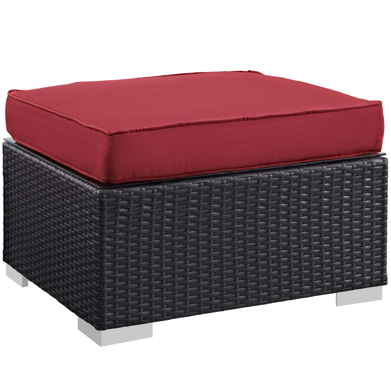 Convene Five PCS Outdoor Patio Sectional Set, Red, Fabric, Synthetic Rattan